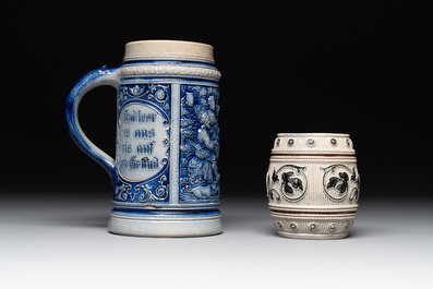 A varied collection of 8 Westerwald stoneware jugs, 19th C.