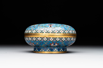 A Chinese enamelled silver incense burner, a covered opium box, a square box and a cloisonn&eacute; covered box, 19/20th C.