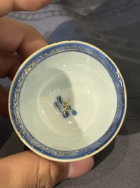 15 Chinese blue and white saucers and 13 cups with figural design, Kangxi/Yongzheng