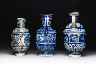 A varied collection of 8 Westerwald stoneware jugs, 19th C.