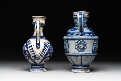 A varied collection of 8 Westerwald stoneware jugs, 19th C.