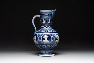 A varied collection of 8 Westerwald stoneware jugs, 19th C.