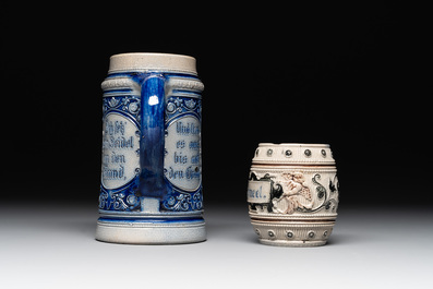 A varied collection of 8 Westerwald stoneware jugs, 19th C.