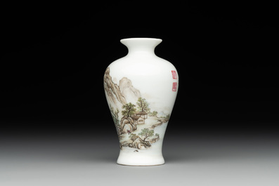 A small Chinese famille rose eggshell 'landscape' vase, Yongzheng mark, 20th C.
