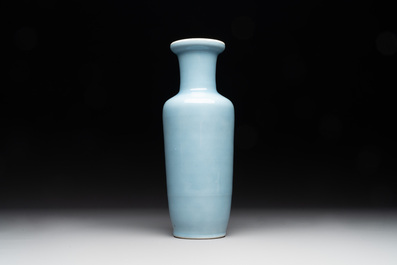 Three Chinese turquoise-glazed covered vases and a lavender-blue-glazed vase, Kangxi mark, 19/20th C.