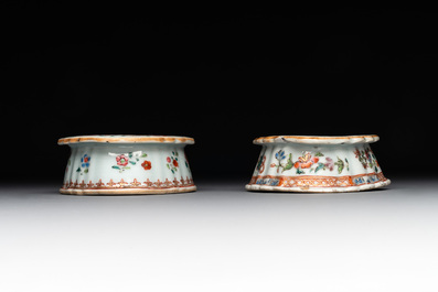A rare Chinese crown-monogrammed salt and two fine famille rose salts, Qianlong