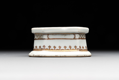 A rare Chinese crown-monogrammed salt and two fine famille rose salts, Qianlong