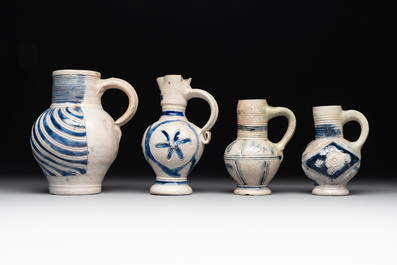 A varied collection of 10 Westerwald stoneware jugs, 17th C. and later