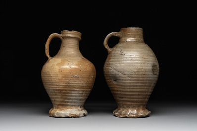 Five German stoneware jugs, 16/17th C.