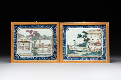Eight Chinese famille rose 'rice and silk production' plaques, Republic
