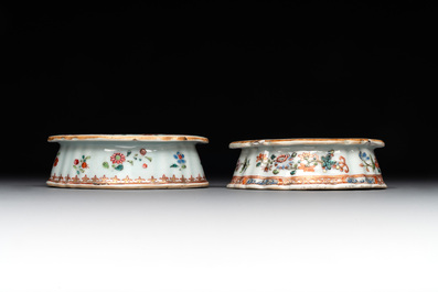A rare Chinese crown-monogrammed salt and two fine famille rose salts, Qianlong