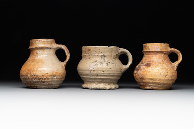 A collection of six German stoneware mugs, 16/17th C.