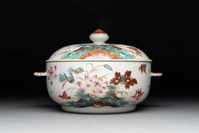 A Chinese famille rose 'heron and lotus' tureen and cover, Qianlong