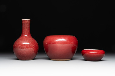 A collection of six Chinese copper-red-glazed and flamb&eacute;-glazed wares, 19/20th C.