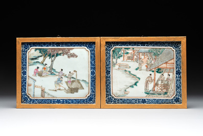 Eight Chinese famille rose 'rice and silk production' plaques, Republic