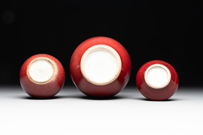 A collection of six Chinese copper-red-glazed and flamb&eacute;-glazed wares, 19/20th C.