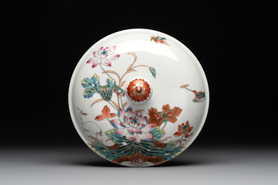A Chinese famille rose 'heron and lotus' tureen and cover, Qianlong