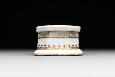 A rare Chinese crown-monogrammed salt and two fine famille rose salts, Qianlong