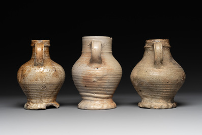 Five German stoneware jugs, 16/17th C.