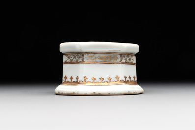 A rare Chinese crown-monogrammed salt and two fine famille rose salts, Qianlong