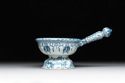 A Dutch Delft blue and white 'tobacco plantation owner' brasier, 18th C.
