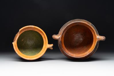 A collection of 10 parcel-glazed pottery so-called &lsquo;grapen&rsquo;, tripod cooking pots, 14th/17th C.