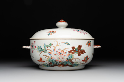 A Chinese famille rose 'heron and lotus' tureen and cover, Qianlong