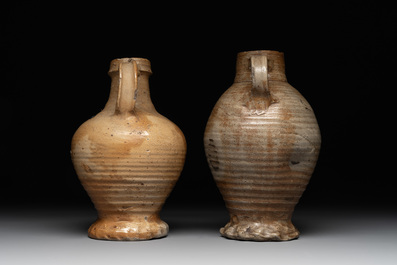 Five German stoneware jugs, 16/17th C.