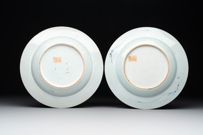 A Chinese famille rose 'Magu' plate, a famille verte plate and two Imari-style plates with floral design, Kangxi/Yongzheng
