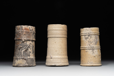 A 18-piece study collection of stoneware mugs, drinking vessels, pottery and stoneware oil lamps, mainly Germany, 15th C. and later