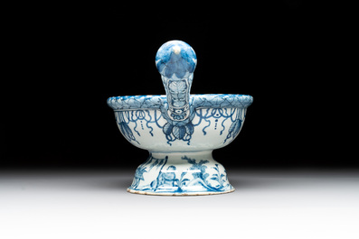 A Dutch Delft blue and white 'tobacco plantation owner' brasier, 18th C.