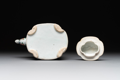 A Chinese famille verte 'flower and butterfly' teapot with an upright handle, Kangxi