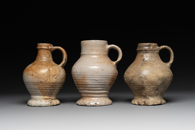 Five German stoneware jugs, 16/17th C.