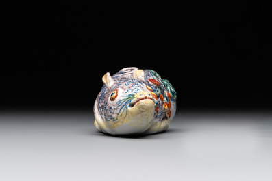 A polychrome Dutch Delft model of a squirrel, 18th C.