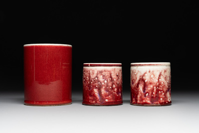 A collection of six Chinese copper-red-glazed and flamb&eacute;-glazed wares, 19/20th C.