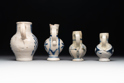 A varied collection of 10 Westerwald stoneware jugs, 17th C. and later