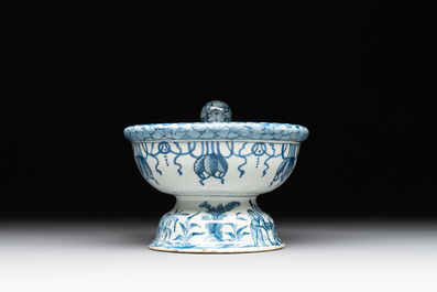 A Dutch Delft blue and white 'tobacco plantation owner' brasier, 18th C.