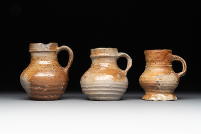 A collection of six German stoneware mugs, 16/17th C.