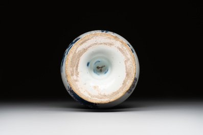 A Dutch Delft blue, white and manganese pear-shaped chinoiserie vase, late 17th C.