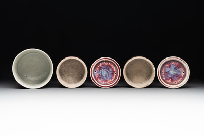 A collection of six Chinese copper-red-glazed and flamb&eacute;-glazed wares, 19/20th C.
