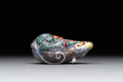 A polychrome Dutch Delft model of a squirrel, 18th C.