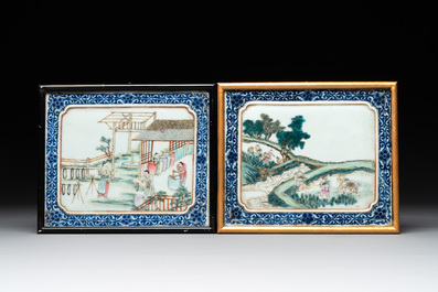 Eight Chinese famille rose 'rice and silk production' plaques, Republic