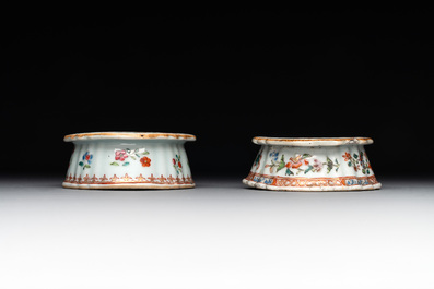 A rare Chinese crown-monogrammed salt and two fine famille rose salts, Qianlong