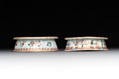 A rare Chinese crown-monogrammed salt and two fine famille rose salts, Qianlong