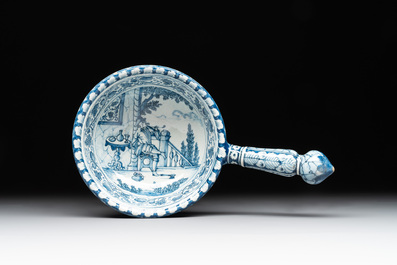 A Dutch Delft blue and white 'tobacco plantation owner' brasier, 18th C.