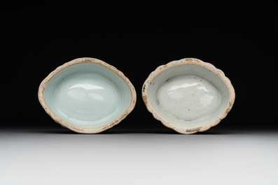 A rare Chinese crown-monogrammed salt and two fine famille rose salts, Qianlong