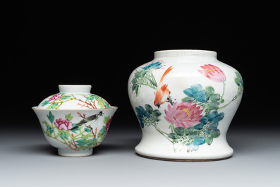 A varied collection of nine Chinese famille rose wares, 19/20th C.
