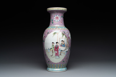 A pair of Chinese famille rose vases and two vases, Qianlong mark, 20th C.