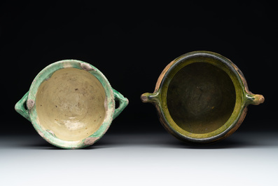 14 green, yellow and brown-glazed pottery wares, Western Europe, 16th C. and later