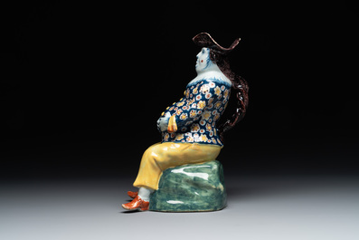 A fine polychrome Dutch Delft 'bobbejak' ewer, 18th C.